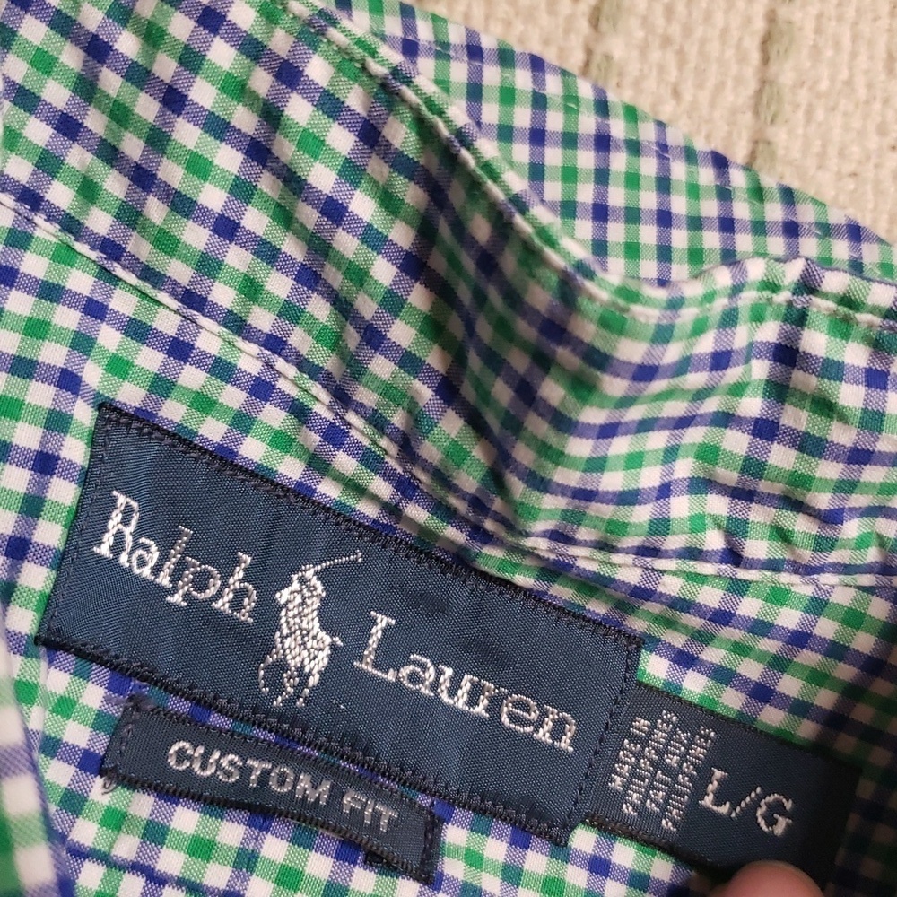 Ralph Lauren men's green/blue/white thin stripe button down longsleeve large - Picture 4 of 6